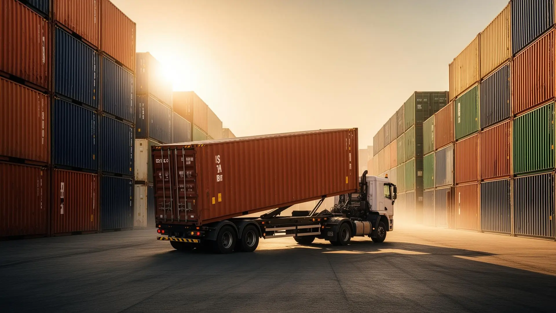 Shipping containers stacked at depot yard